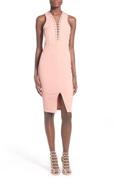 MISSGUIDED Lace-Up Body-Con Dress Salmon lace-up dresses spring 2016