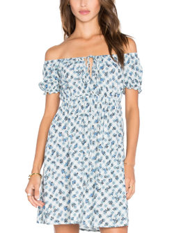 MOTEL Langley Off The Shoulder Floral Print Dress Blue Ditsy Gingham Revolve revolve memorial day sale
