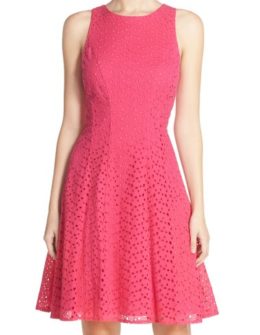Maggy London Cotton Eyelet Fit & Flare Dress (Regular & Petite) Berry : Rose Pink eyelet dresses for spring 2016