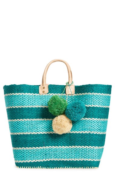 Mar y Sol 'Capri' Woven Tote with Pom Charms Aqua trendy straw totes summer 2016