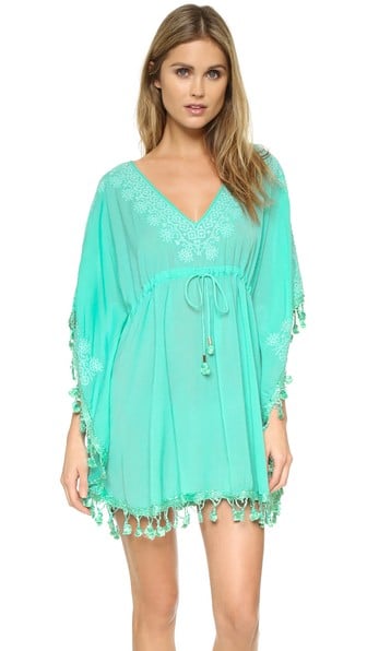 Melissa Odabash Annette Embroidered Cover Up Mint Green Tassels  beach cover-ups