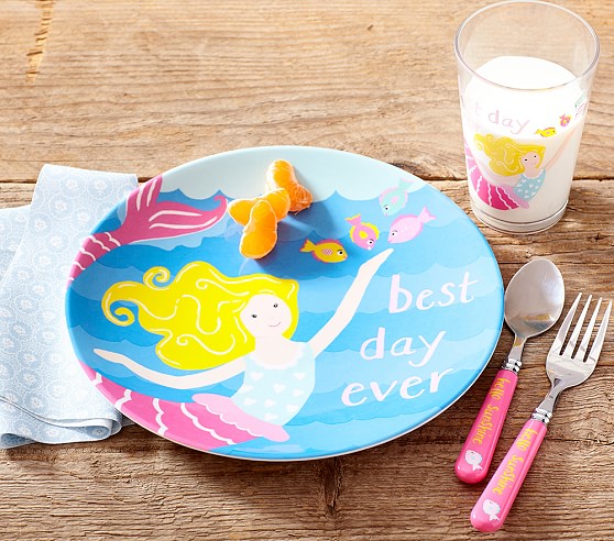 Mermaid Plate & Tumbler Fire and Creme Pottery Barn Kids 