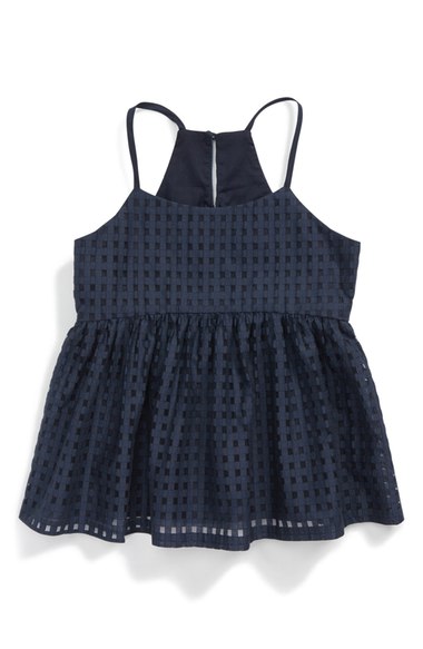 Milly Minis Basket Weave Flared Top (Big Girls) Navy Blue Nordstrom nordstrom designer clearance sale for kids