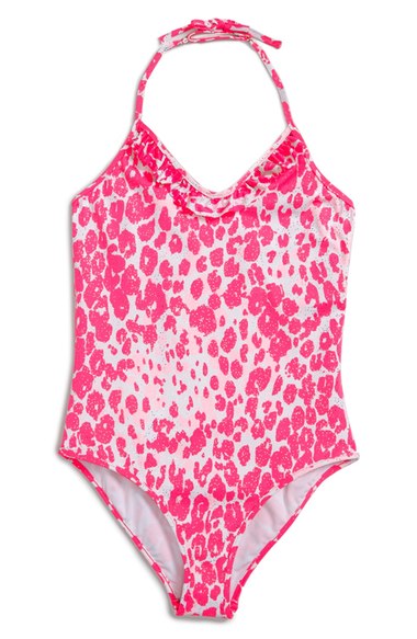 Milly Minis Cheetah Print One-Piece Swimsuit (Big Girls) Shocking Pink Nordstrom nordstrom designer clearance sale for kids