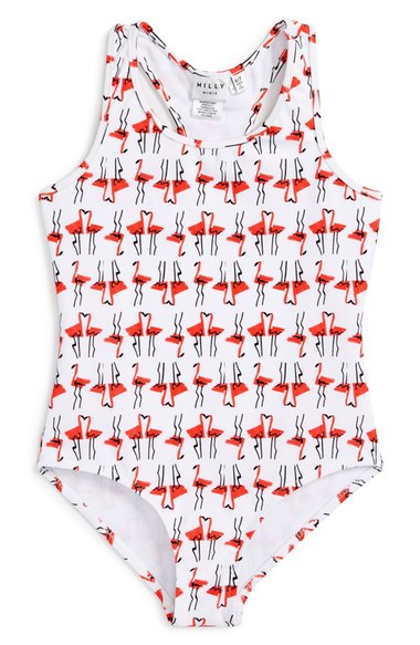 Milly Minis Flamingo Print One-Piece Racerback Swimsuit (Toddler Girls & Little Girls) Pink Nordstrom nordstrom designer clearance sale for kids