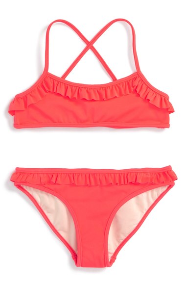 Milly Minis Ruffle Two-Piece Swimsuit (Toddler Girls & Little Girls) Watermelon Pink Nordstrom nordstrom designer clearance sale for kids
