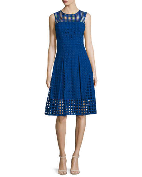 Milly Sleeveless Square-Eyelet Cotton Dress Cobalt Blue eyelet dresses spring 2016