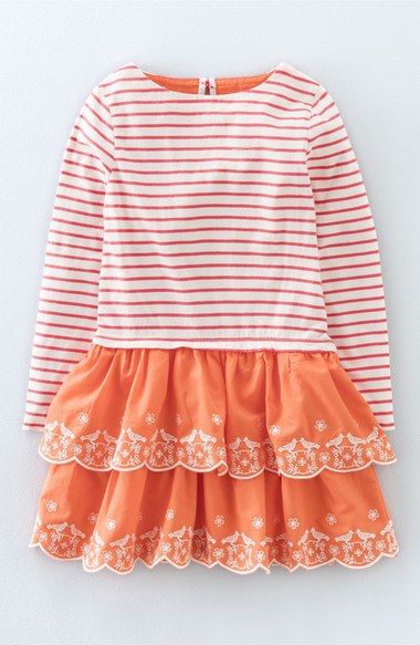 Mini Boden Embroidered Ruffle Dress (Toddler Girls, Little Girls & Big Girls) Raspberry Stripe Nordstrom nordstrom half yearly sale for kids girls of all ages
