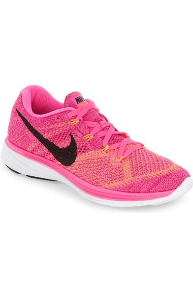 Nike 'Flyknit Lunar 3' Running Shoe (Women) Pink Blask Black Orange pink running shoes sneakers for spring summer