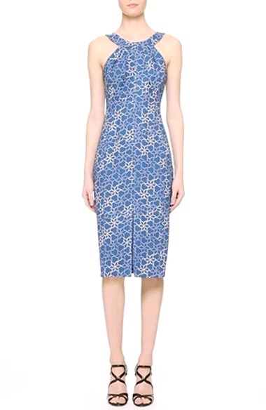 Nordstrom Signature and Caroline Issa 'Brenda' Silk Georgette Halter Dress Blue China Geo Laser Print Nordstrom nordstrom designer clearance sale for women