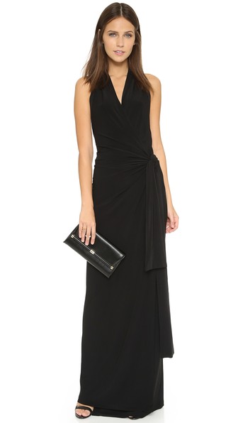 Norma Kamali Kamali Kulture Halter Wrap Maxi Dress Black wrap dresses for the kentucky derby 2016 