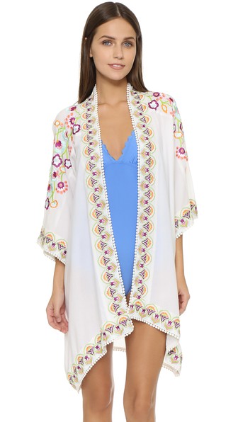 OndadeMar Cactus Beach Cover Up Floral Embroidered White  beach cover-ups