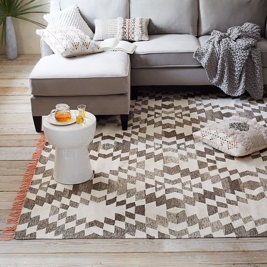Palmette Chenille Wool Kilim Rug - Iron West Elm west elm rug sale