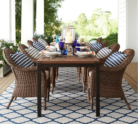 Pottery Barn CARMEN TEAK RECTANGULAR DINING TABLE & TORREY CHAIR SET - ESPRESSO OUTDOOR pottery barn outdoor furniture sale 
