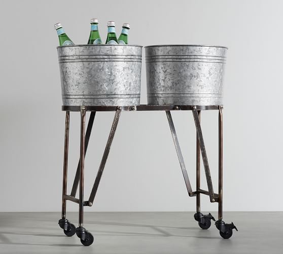 Pottery Barn GALVANIZED METAL DOUBLE BEVERAGE TUB WITH STAND pottery barn buy more save more sale memorial day 2016