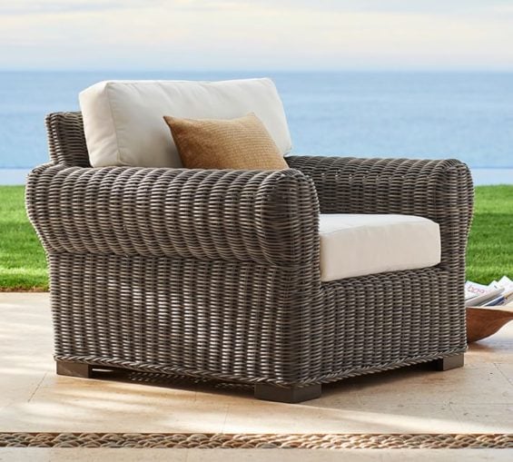 Pottery Barn HUNTINGTON ALL-WEATHER WICKER ROLL-ARM OCCASIONAL CHAIR pottery barn outdoor furniture sale