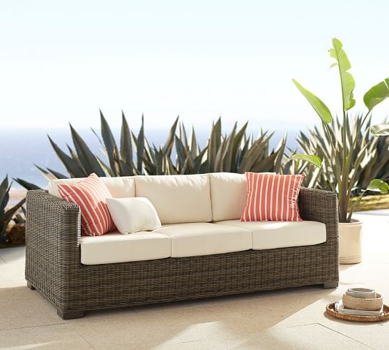 Pottery Barn HUNTINGTON ALL-WEATHER WICKER SQUARE ARM SOFA pottery barn outdoor furniture sale