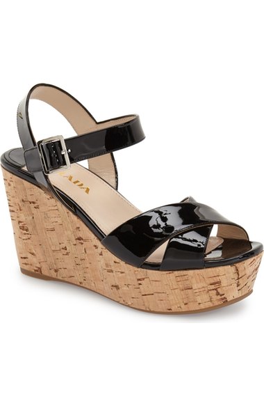 Prada 'Donna' Cork Sling Wedge (Women) Black Patent Nordsrom nordstrom designer clearance sale for women
