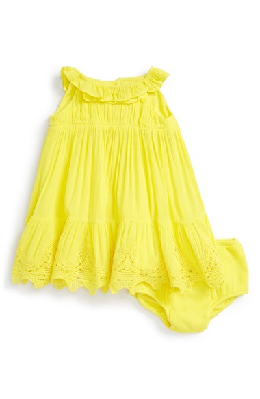 Ralph Lauren Sleeveless Crochet Trim Dress (Baby Girls) Bright Pear Nordstrom nordstrom half yearly sale for kids girls of all ages