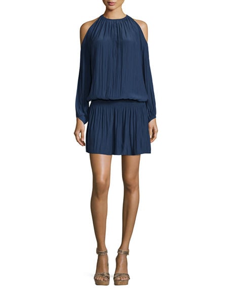 Ramy Brook Lauren Cold-Shoulder Blouson Dress Black Blush Silver Navy cold shoulder dresses spring candace rose