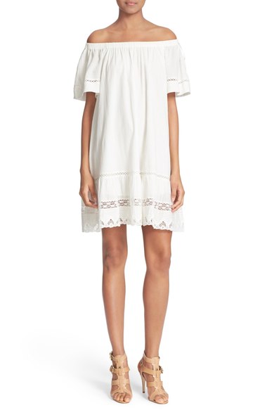 Rebecca Taylor Off the Shoulder Cotton Dress Snow White  lace sundresses spring summer 2016