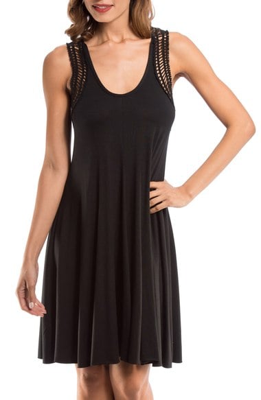 Robin Piccone 'Laurel' Crochet Racerbank Cover-Up Dress Black beach cover-ups