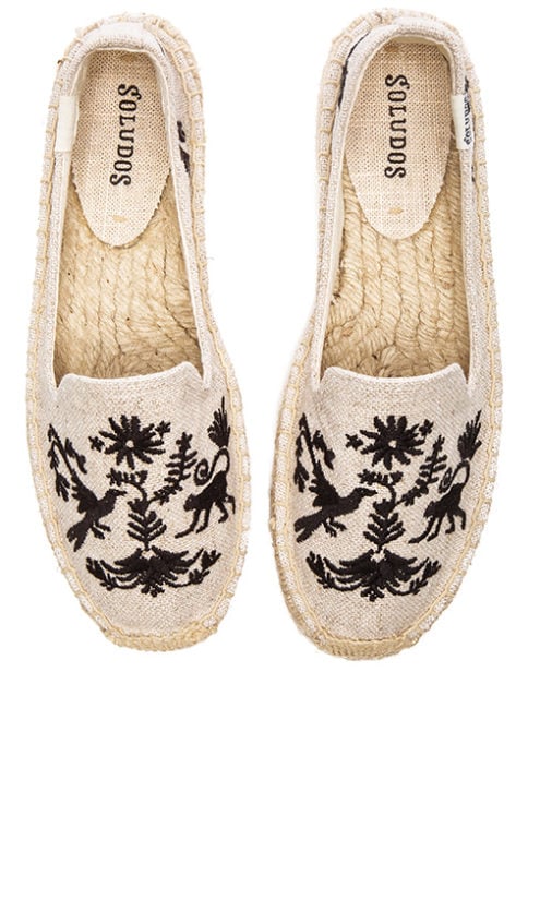 SOLUDOS OTOMI EMBROIDERED SMOKING SLIPPER Sand Black espadrille flats for spring 2016