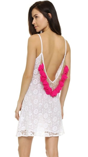 SUNDRESS Lana Crochet Short Beach Dress Tassels White Pink beach cover-ups