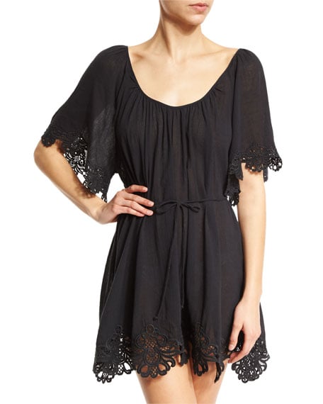 Seafolly Beach Smock Lace-Trim Coverup Dress Black beach cover-ups