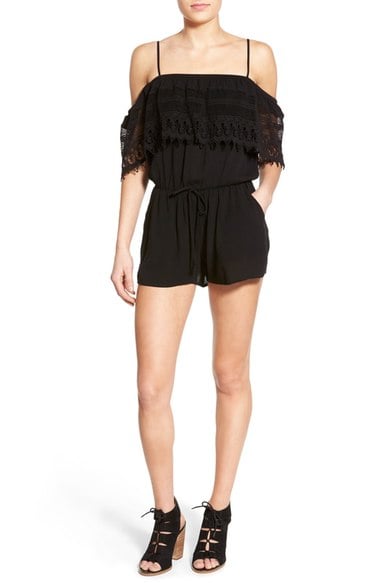 Socialite Lace Trim Off the Shoulder Romper Black Blue Red Nordstrom nordstrom half yearly sale for women 