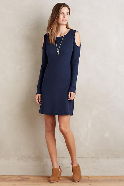 Sol Angeles Cold-Shoulder Slub Dress Navy Blue White cold shoulder dresses spring candace rose