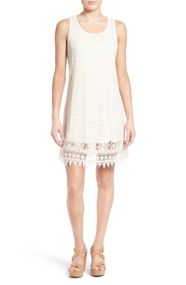 Speechless Crochet Hem Lace Shift Dress Bone Ivory  shift dresses for the kentucky derby