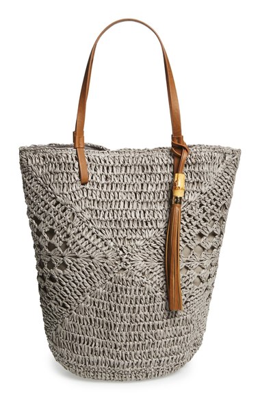 Straw Studios Straw Studio Tassel Crochet Bucket Tote Grey trendy straw totes summer 2016