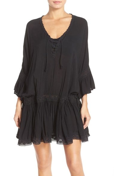 Surf Gypsy Crochet Trim Cover-Up Dress Black lace-up dresses spring 2016