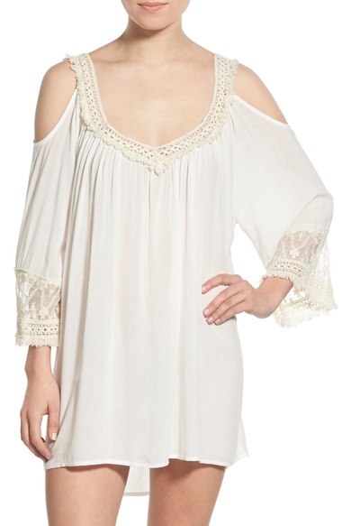 Surf Gypsy 'Fringe' Crochet Trim Cold Shoulder Cover-Up Ivory Natural beach cover-ups