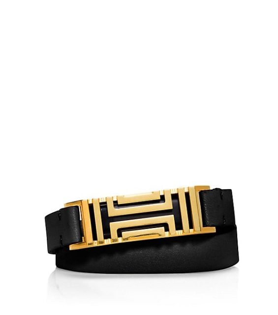 TORY BURCH FOR FITBIT FRET DOUBLE-WRAP BRACELET Black Shiny Brass tory burch memorial day sale