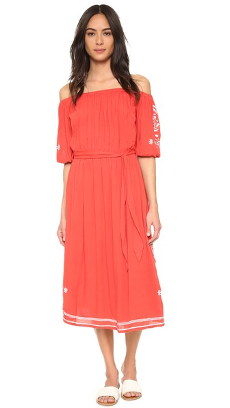 TULAROSA Marty Embroidered Off The Shoulder Midi Dress Shopbop shopbop memorial day sale 