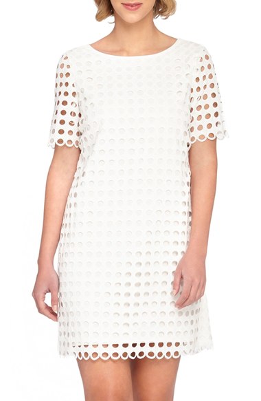 Tahari Circle Eyelet Lace Shift Dress (Regular & Petite) eyelet dresses for spring 2016