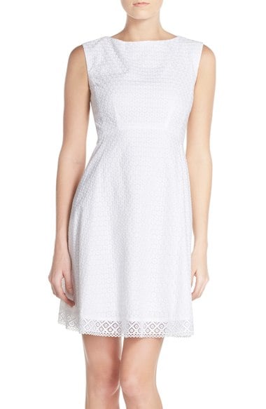 Tahari Floral Jacquard & Eyelet Lace Fit & Flare Cotton Dress (Regular & Petite) White eyelet dresses for spring 2016
