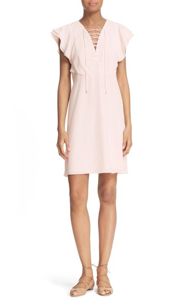 The Kooples Flutter Sleeve Silk Dress Pink lace-up dresses spring 2016