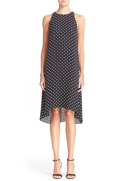 Theory 'Adlerdale' Polka Dot Silk Shift Dress Black Ivory shift dresses for the kentucky derby