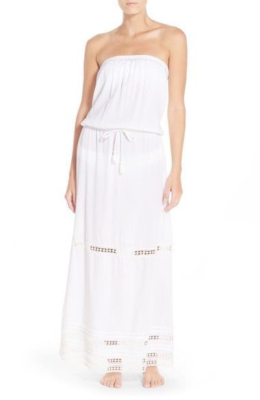 Tommy Bahama Strapless Crochet Trim Blouson Cover-Up Maxi Dress White beach cover-ups