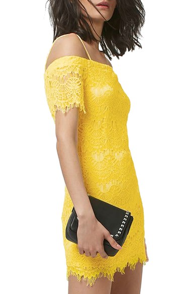 Topshop Off the Shoulder Lace Dress Yellow  lace sundresses spring summer 2016