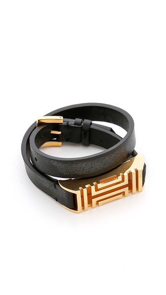 Tory Burch For Fitbit Fret Double Wrap Bracelet Black Shiny Gold shopbop surprise sale spring fashion 