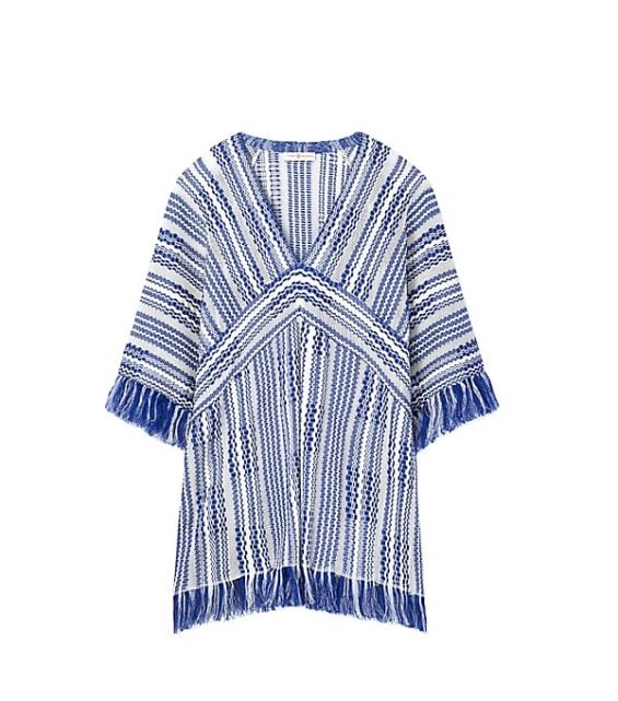 Tory Burch GWEN TUNIC Fringe Detail Hudson Blue tory burch memorial day sale