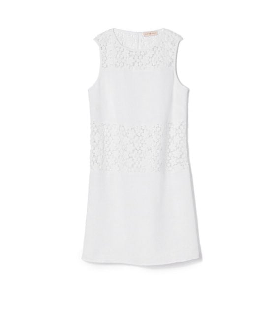 Tory Burch LINEN & CROCHET A-LINE DRESS White Black tory burch memorial day sale