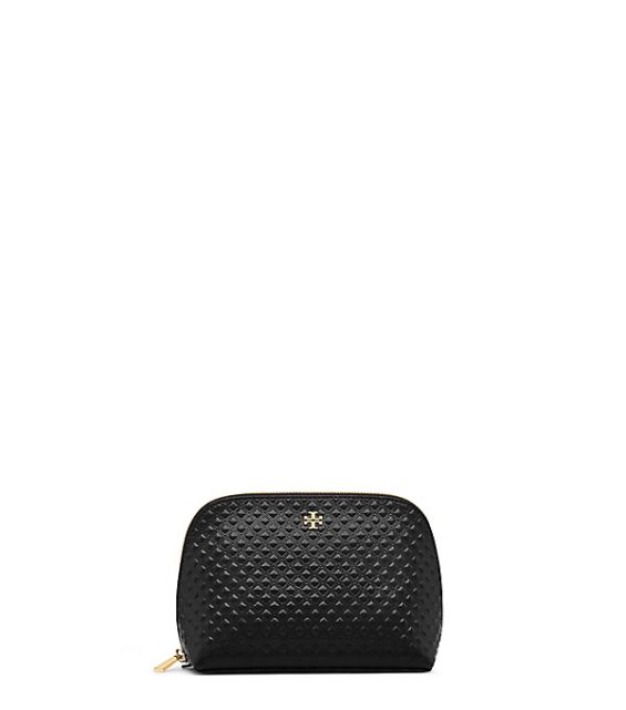 Tory Burch MARION EMBOSSED PATENT COSMETIC CASE Black, Pale Apricot, Goji tory burch memorial day sale
