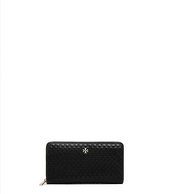 Tory Burch MARION EMBOSSED PATENT MULTI-GUSSET ZIP CONTINENTAL WALLET Black tory burch memorial day sale