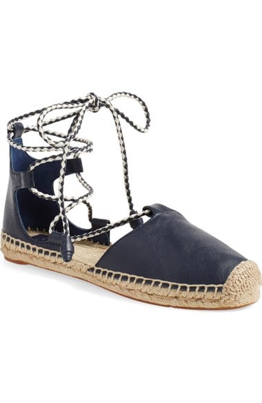 Tory Burch 'Positano' Lace-Up Espadrille Flat (Women) Bright Navy North Nappa espadrille flats for spring 2016