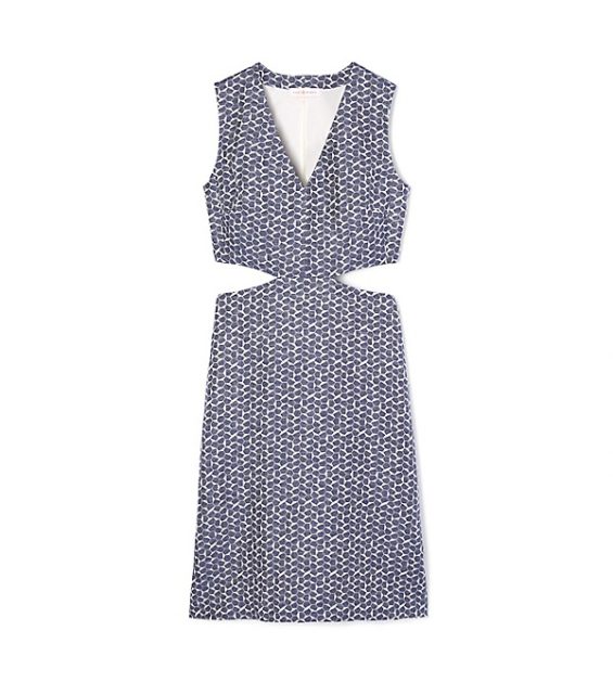 Tory Burch SATEEN JACQUARD CUT-OUT DRESS Tory Navy Tessera tory burch memorial day sale